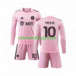 Camisola Inter Miami Lionel Messi 10 Criança Equipamento Primeiro 2023-2024 Manga Comprida